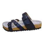 صندل طبی برکن استاک یا بیرکن اشتوک چرم مشکی زنانه birkenstock franca 3 سگک برای تنظیم رویه و زیره چرم طبیعی عکس از نمای بغل بیرون پا