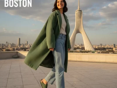 Birkenstock Boston matcha green clogs for women styled in a street fashion look