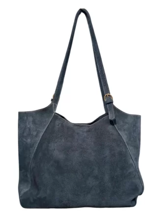 کیف اشبالت چرم طبیعی دخترانه دوبند طوسی آبی روبه رو