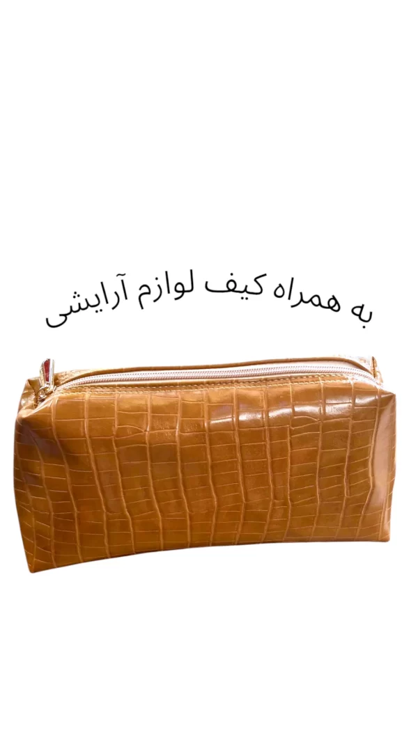 کیف اشبالت چرم طبیعی دخترانه دوبند آجری به همراه کیف لوازم آرایشی